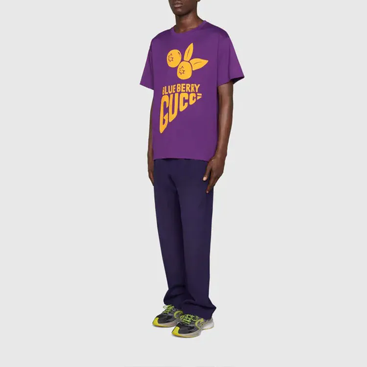 GUCCI Logo Print Crew Neck Pullover Short Sleeved T Shirt Men's Purple-1