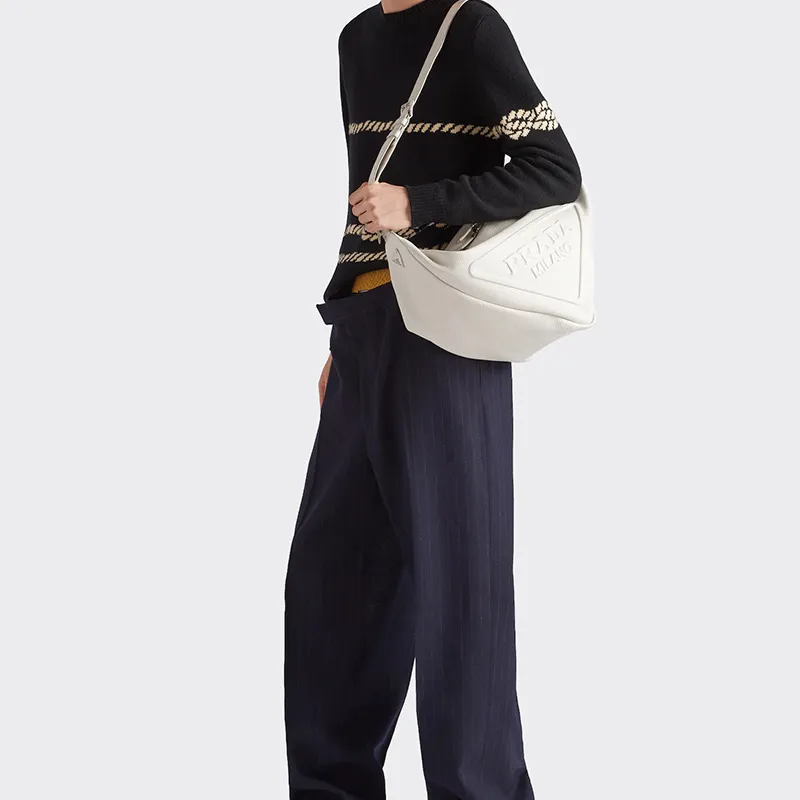 PRADA Triangle Leather Triangle Bag Shoulder Bag Crossbody Bag Men's Chalk White-4