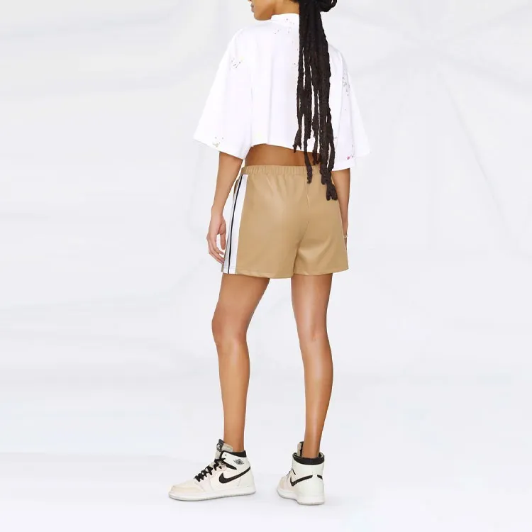 PALM ANGELS Women'ss Faux Leather Track Shorts Beige/White-2