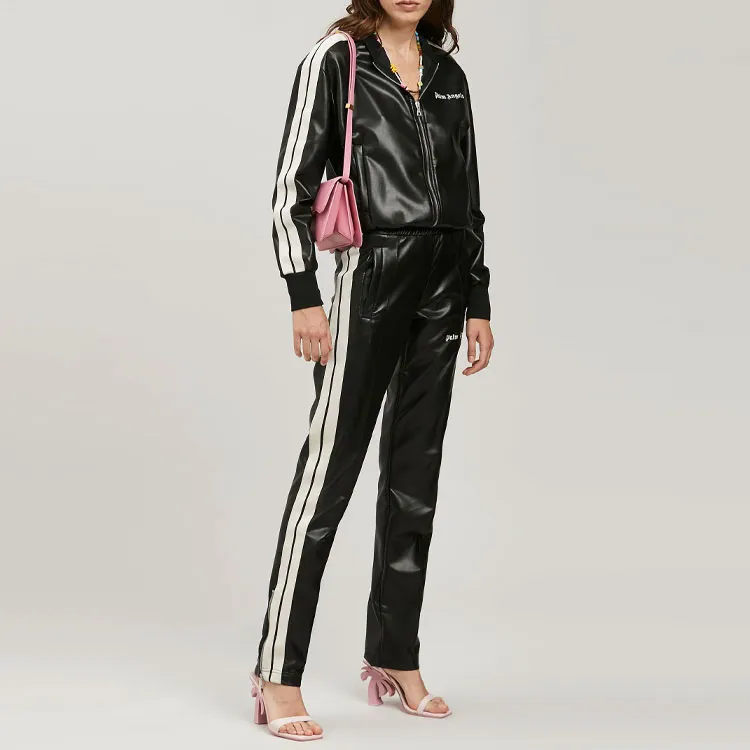 PALM ANGELS Women'ss Faux Leather Track Jacket Black/Off White-1