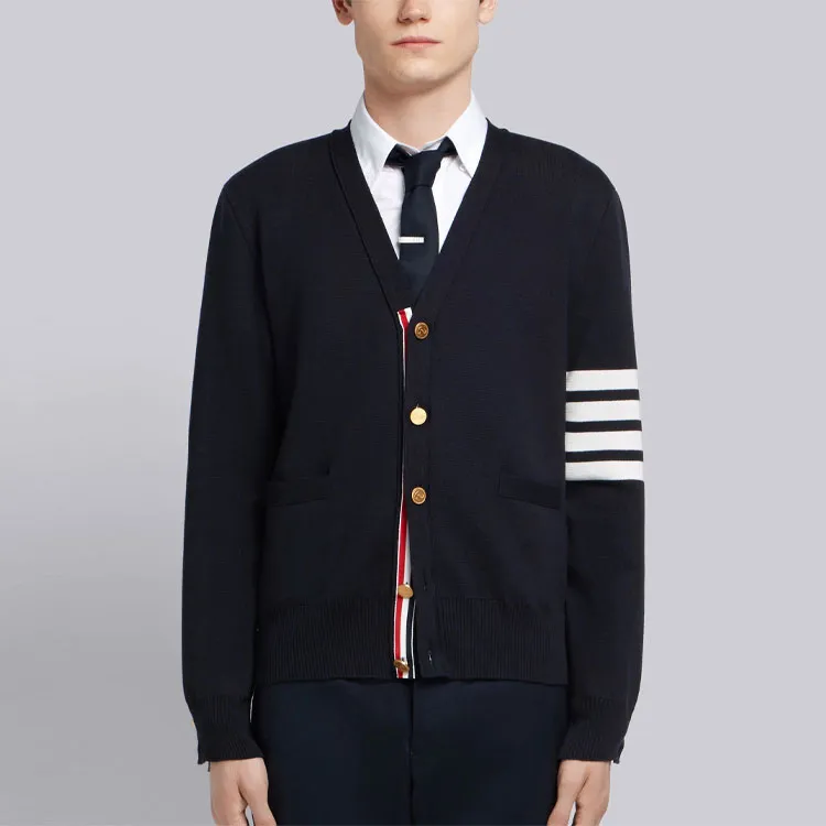 THOM BROWNE 4 Bar V Neck Cardigan-6