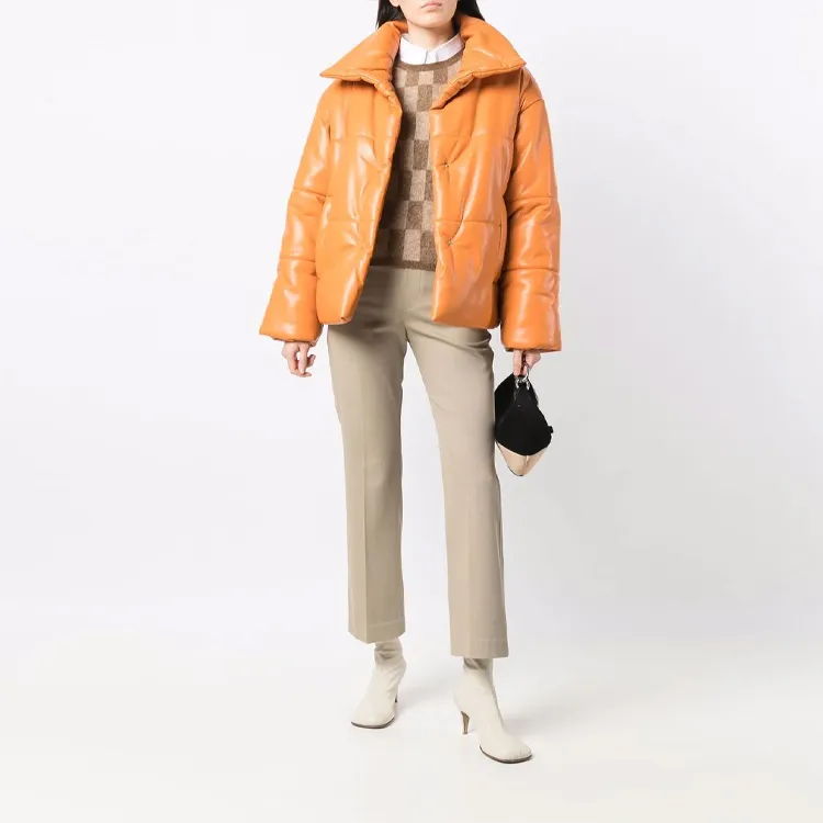 NANUSHKA SS22 Solid Color Lapel Fitted Moderate Regular Edition Puffer Jacket Women's Orange-1