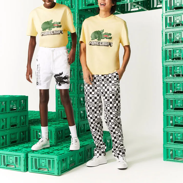 LACOSTE x Minecraft Drop Shoulder Sleeve T Shirt Unisex Yellow-1