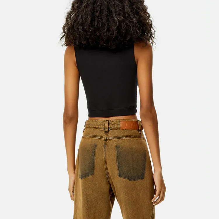 LOEWE Cropped Cotton Anagram Tank Top Black/White-3