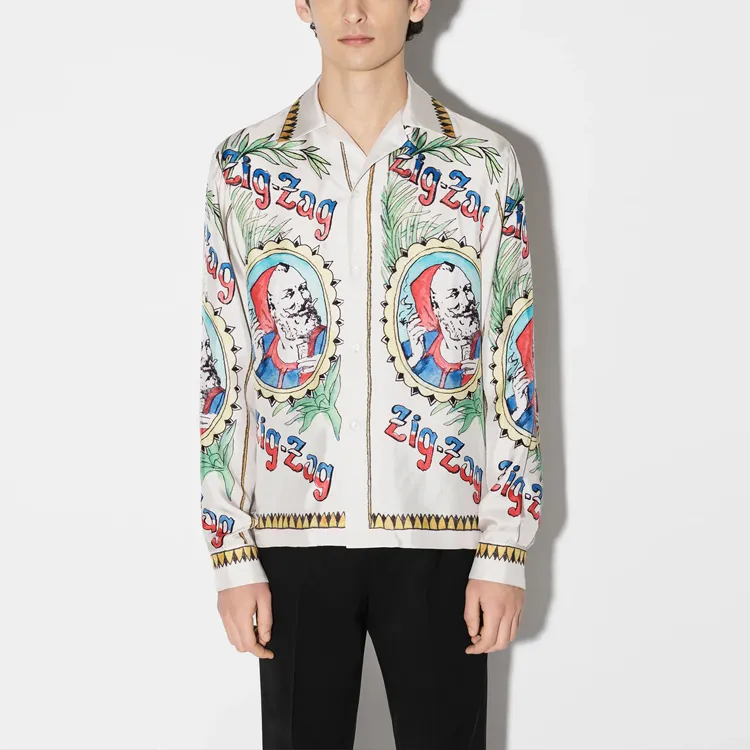 AMIRI Zig Zag Long Sleeve Bowling Shirt-1