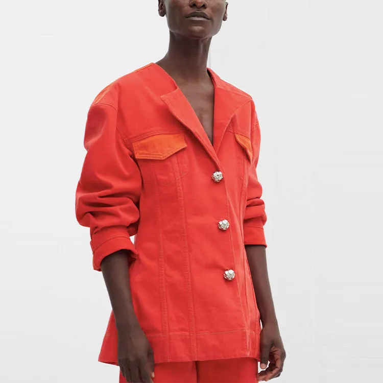 GANNI Denim Jackets Women's Red-4
