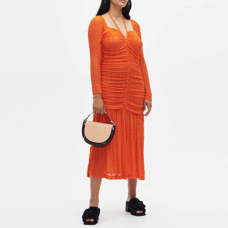 GANNI Long-Sleeved Dresses Women's Orange-2
