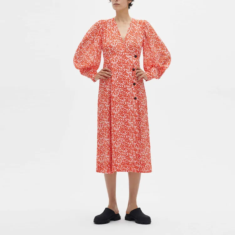 GANNI Long-Sleeved Dresses Women's Orange-2