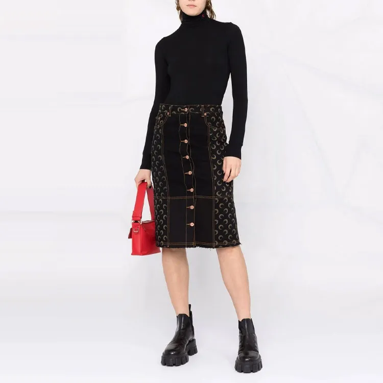 marine serre Crescent Moon-print Denim Skirt-1