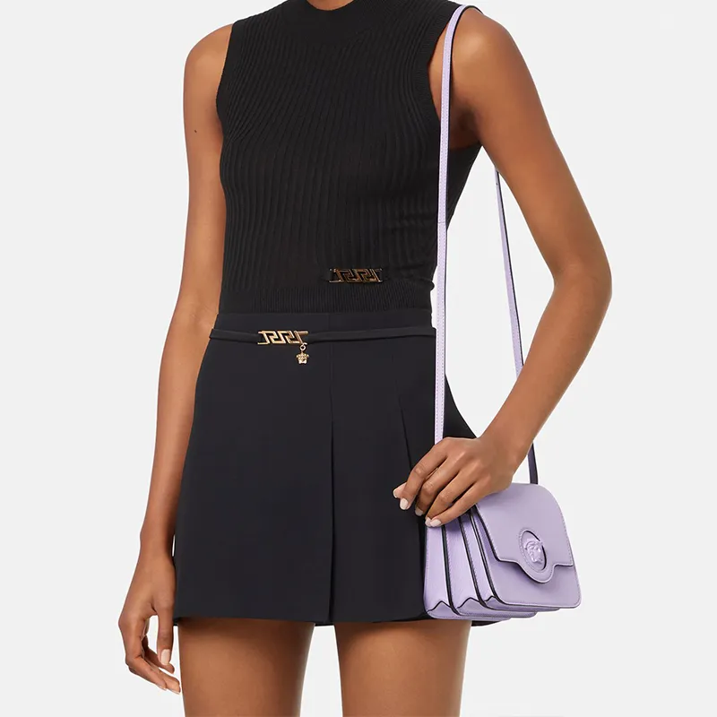 VERSACE La Medusa Calfskin Metal Fanny Pack, Shoulder Bag Women's Purple-8