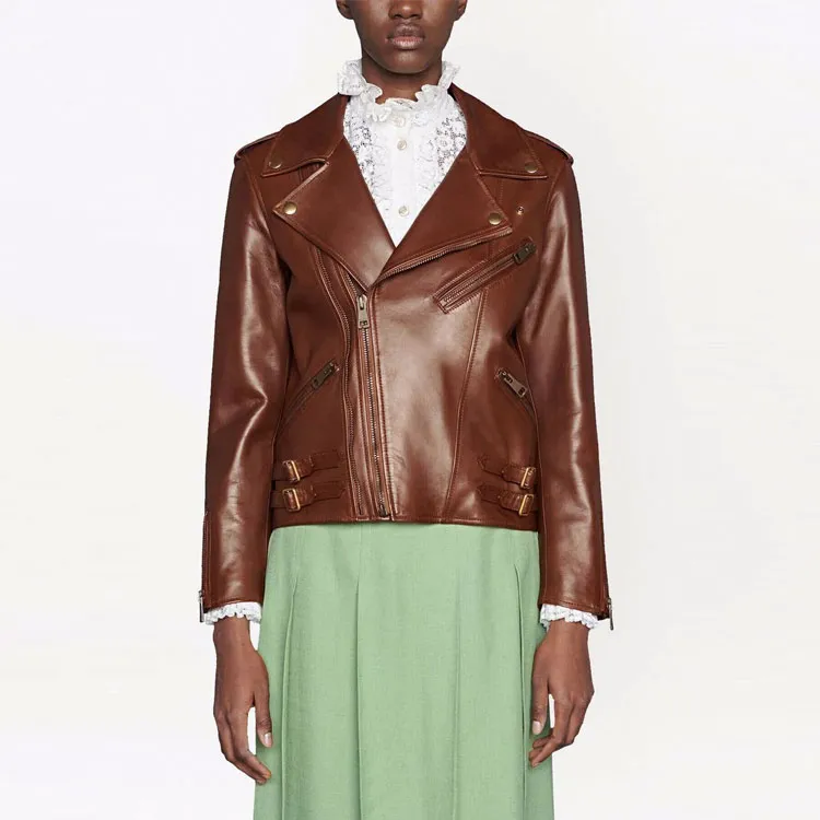 GUCCI Leather Jacket Women's Umber-2