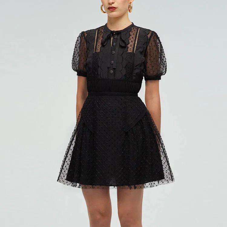 Self portrait Short Sleeved Dresses Women's Black-2