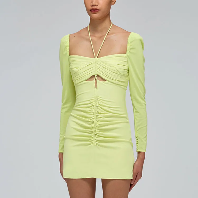 Self portrait SS22 Long Sleeved Dresses Women's Lemon-2