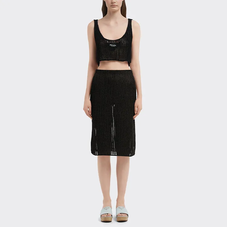 PRADA Openwork Cotton Crop Top Black-1