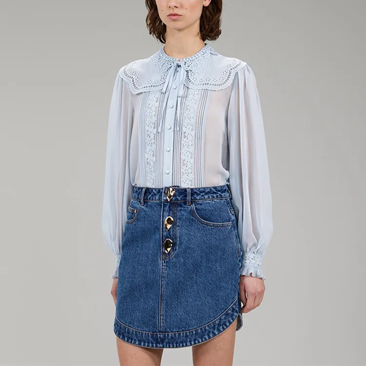 Self portrait Shirts Women's Misty Blue-3