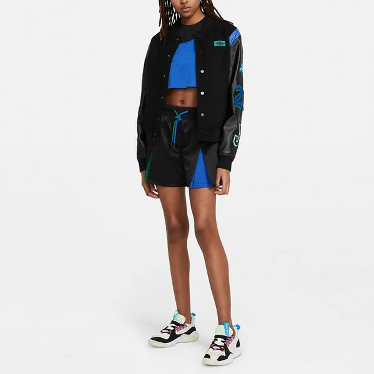Jordan X Aleali May Varsity Jacket Asia Sizing Black Game Royal Pine Green-3