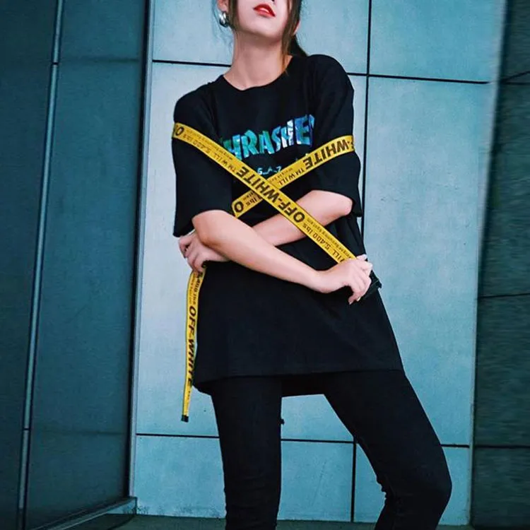 Thrasher Crew Neck Loose Fit Straight Short Sleeved T Shirt Japan Version Unisex Black-1
