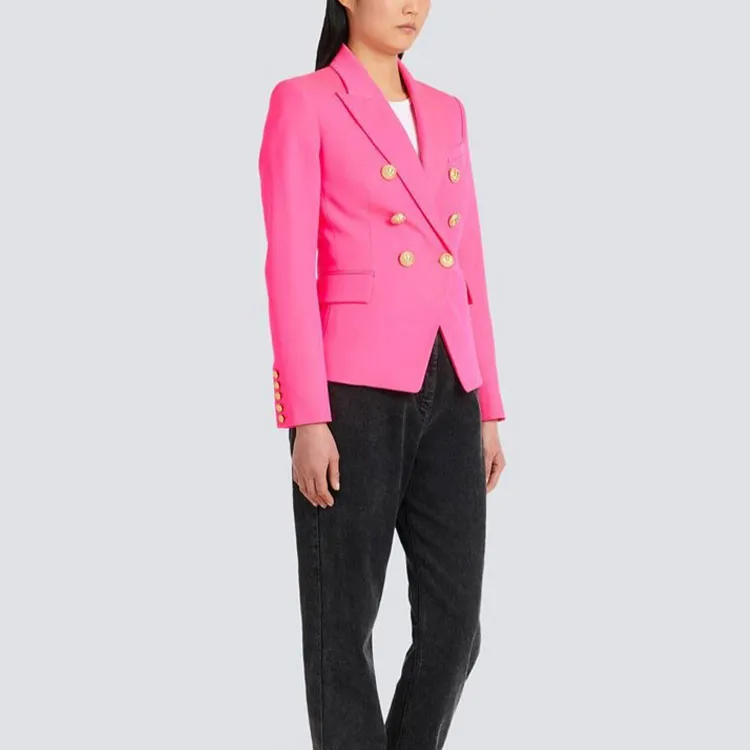 BALMAIN Grain De Poudre Double Breasted Jacket 'Pink'-3