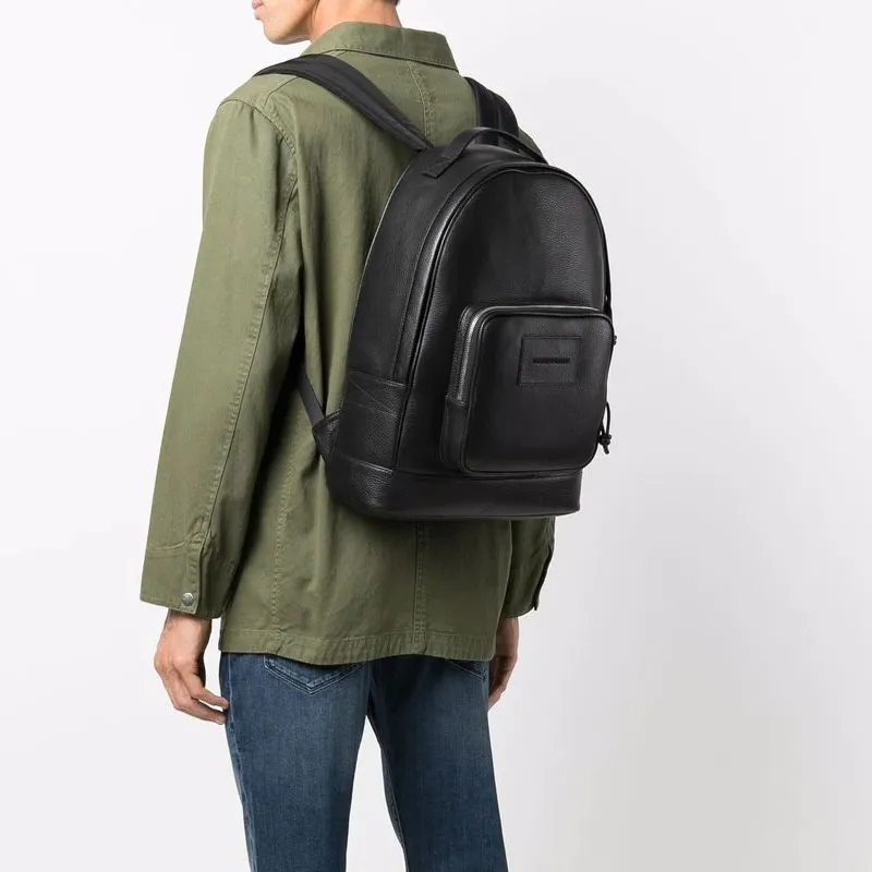 EMPORIO ARMANI Cow Leather Backpack Large Size Men's Black-4