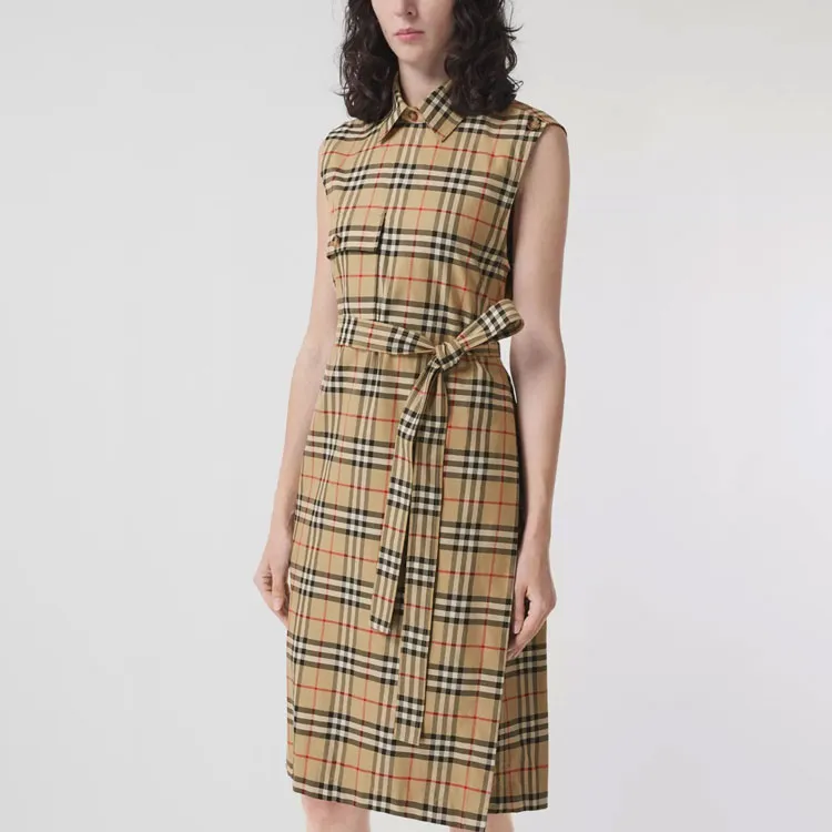 Burberry Sleeveless Dresses Women's Beige-3