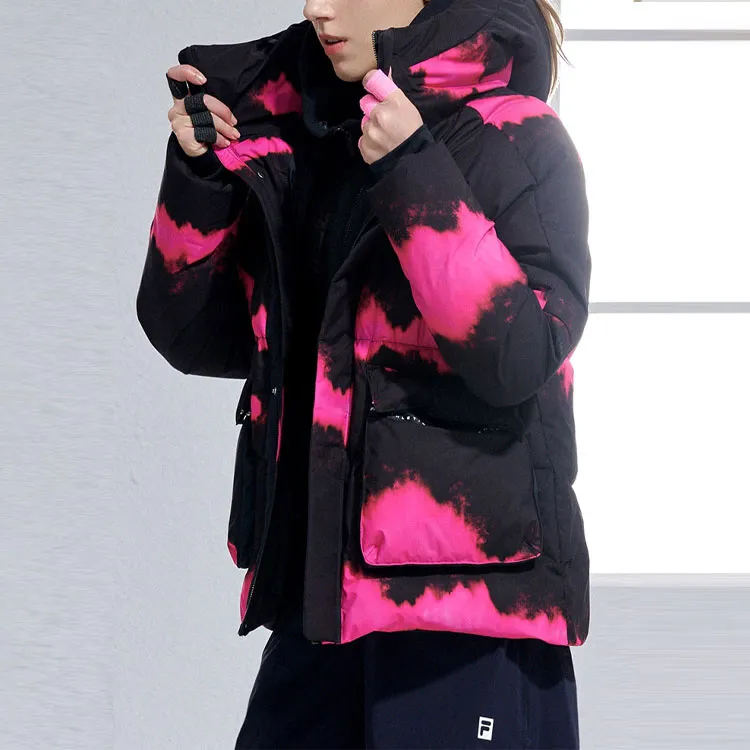 FILA Down Jackets Women's Pitch Black With Rose Red Print-2