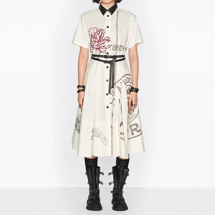 DIOR Short Sleeved Dress Women's White-3