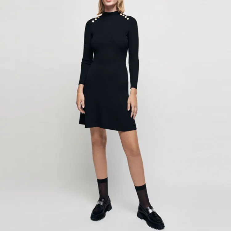 Maje Long Sleeved Dresses Women's Black-1
