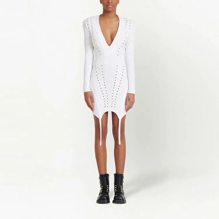 BALMAIN Long-Sleeved Dresses Women's White-1