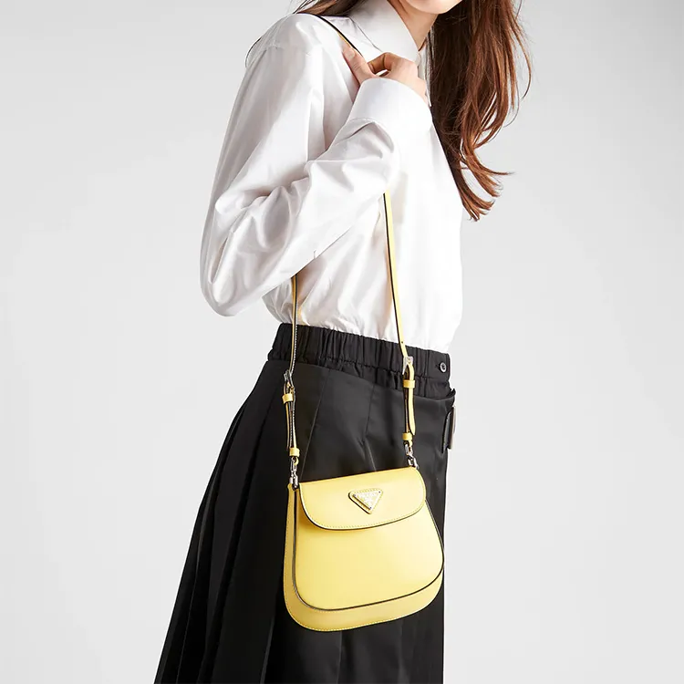 PRADA Cleo Shiny Leather Crossbody Bag Shoulder Bag Women's Yellow-3