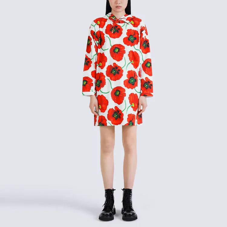 KENZO Poppy Hooded Sweatshirt Dress-3