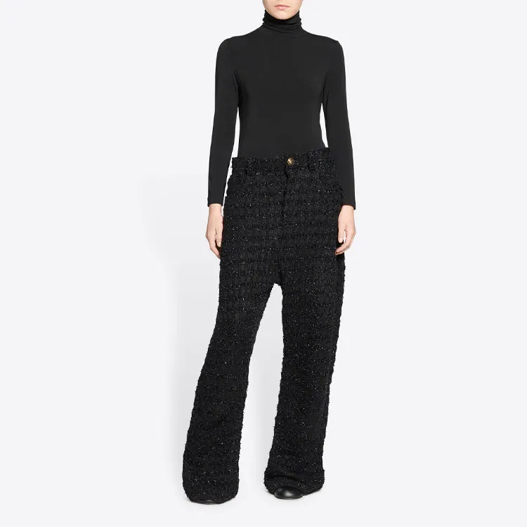 Balenciaga Lamé Effect Tweed Trousers 'Black'-2