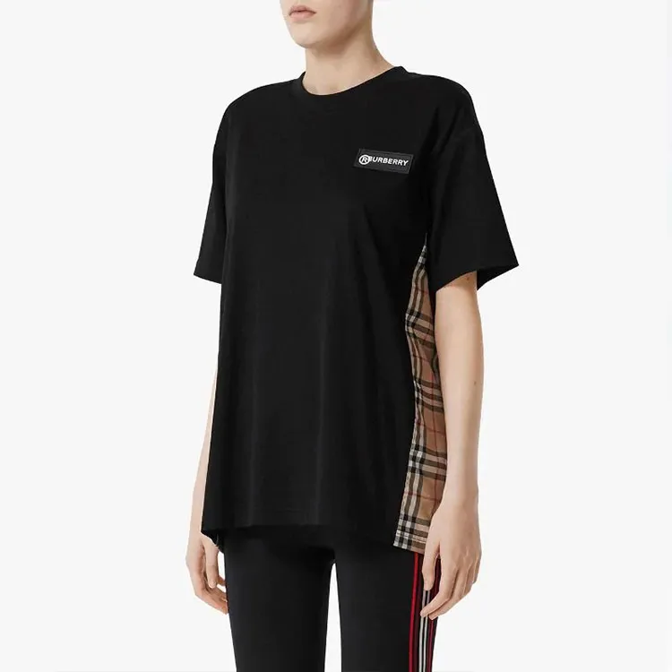 Burberry Women'ss Vintage Check Panel T shirt Black-4