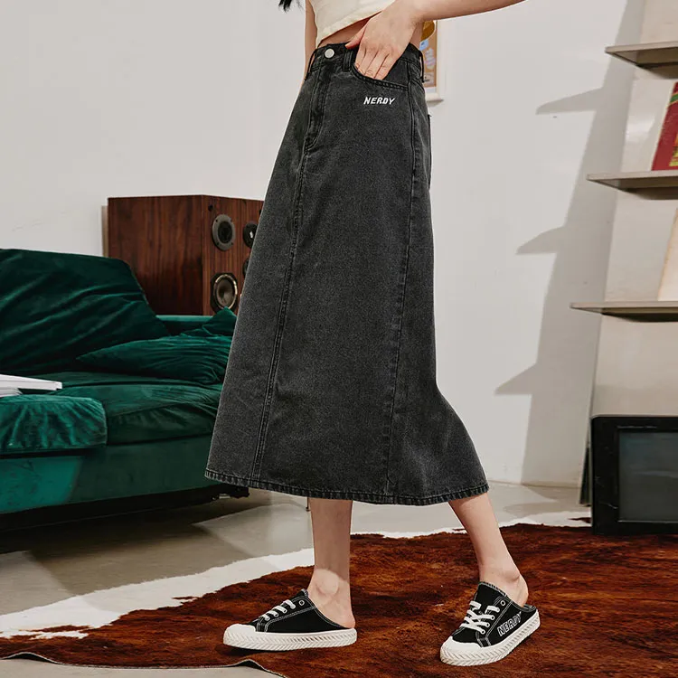 NERDY SS22 Denim Long Skirts Women's Black-3