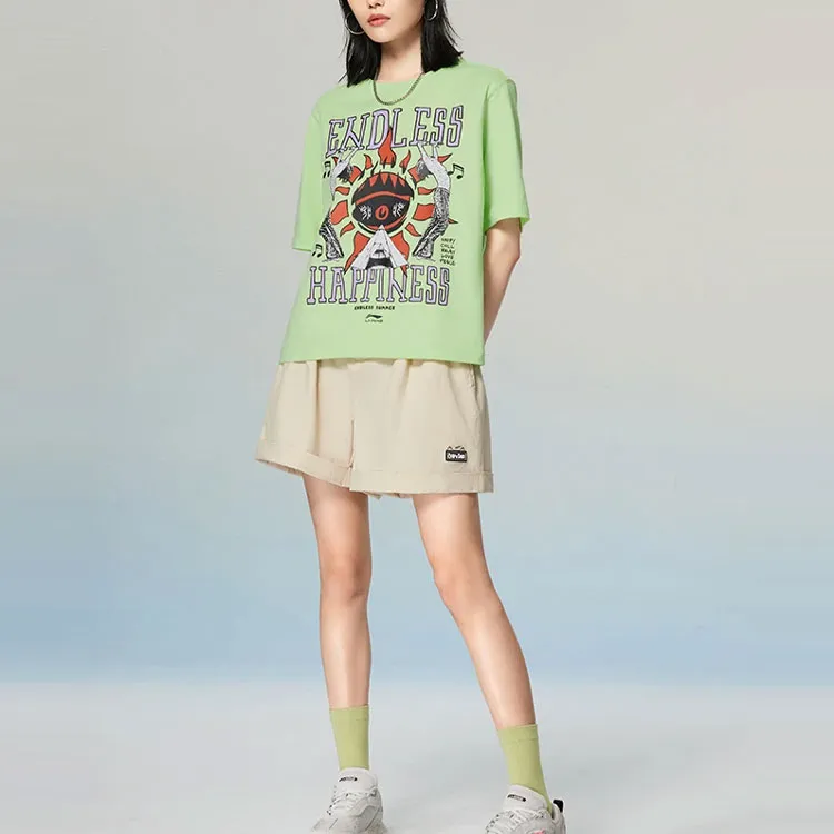 LiNing T Shirts Women's Butterfly Pink Green-2