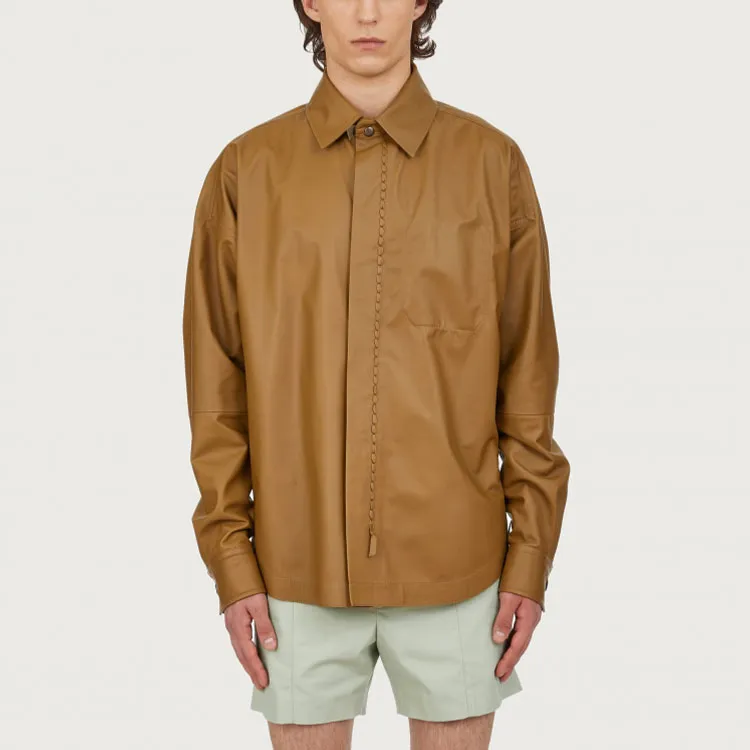 Ferragamo Leather Jackets Men Camel-2