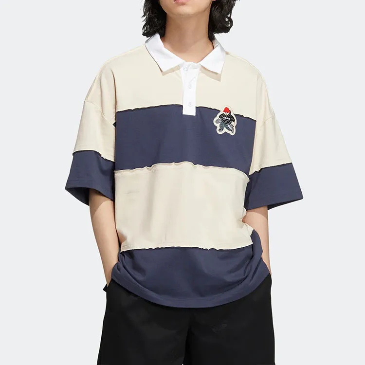 adidas originals CHARR Cartoon Striped Colorblock Polo Shirt Yellow-3