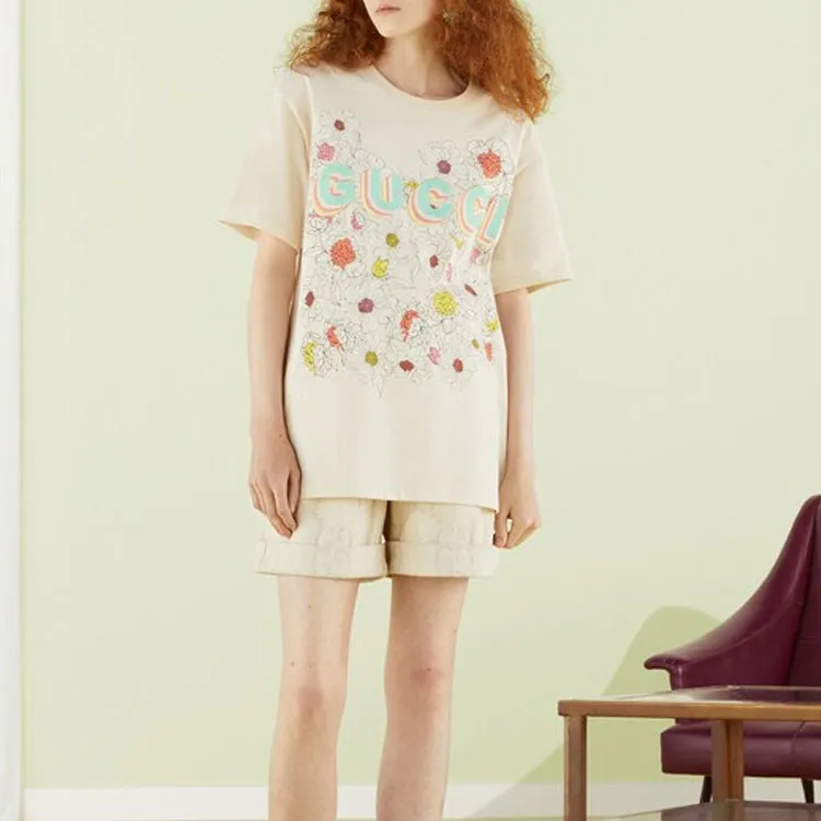 GUCCI Drop Shoulder Sleeve T-Shirt Women's Ecru-2