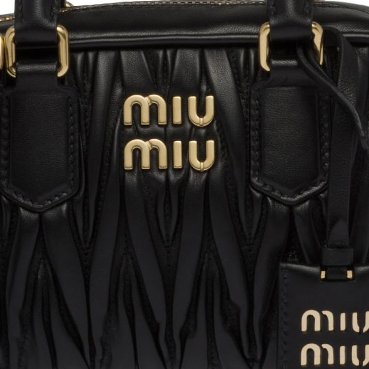 【Miu Miu】 Matelasse Nappa Leather Top Handle Bag Black Miu Miu Matelassé nappa leather top-handle bag for Women