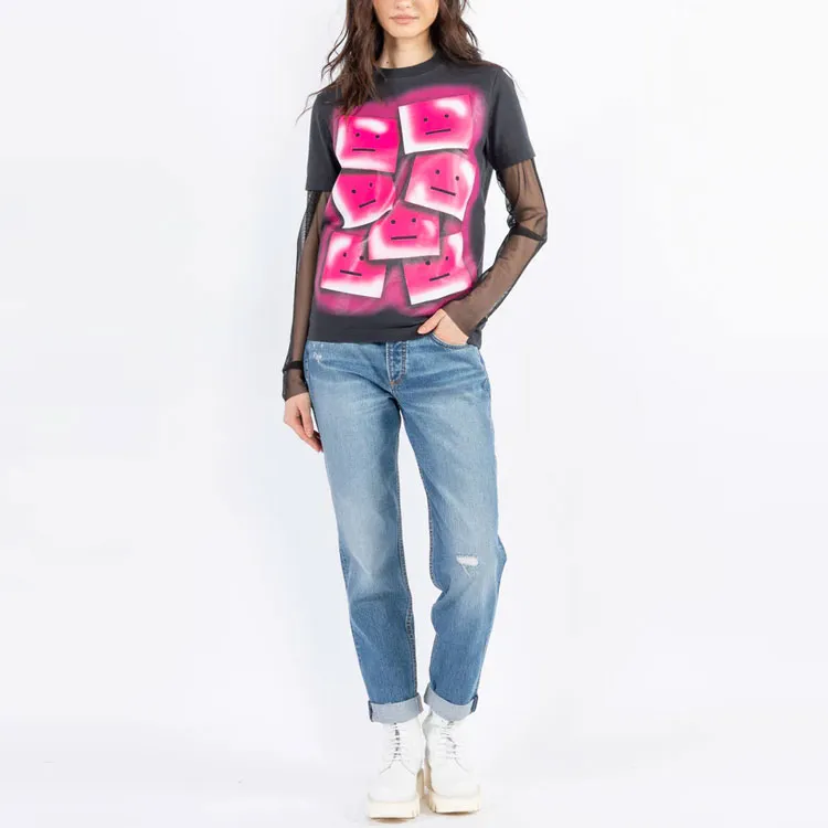 Acne Studios Drop Shoulder Sleeve T Shirt Women's Black Pink-1