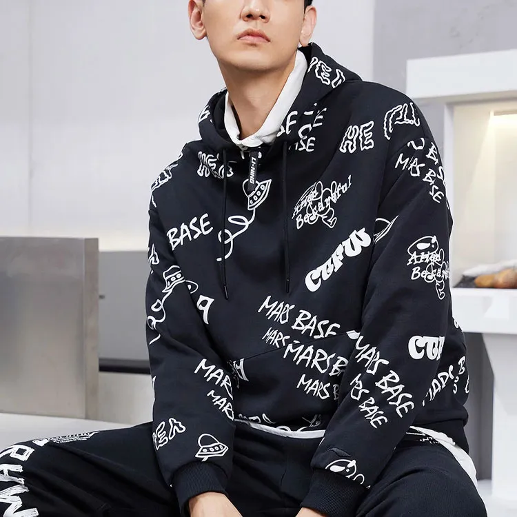 LINING CF Sweatshirts Unisex Black With White All Over Print-2