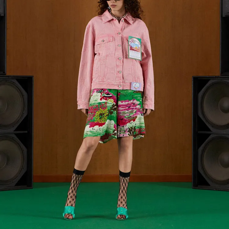 GUCCI California Gg Supreme Pattern Denim Jacket Pink-1