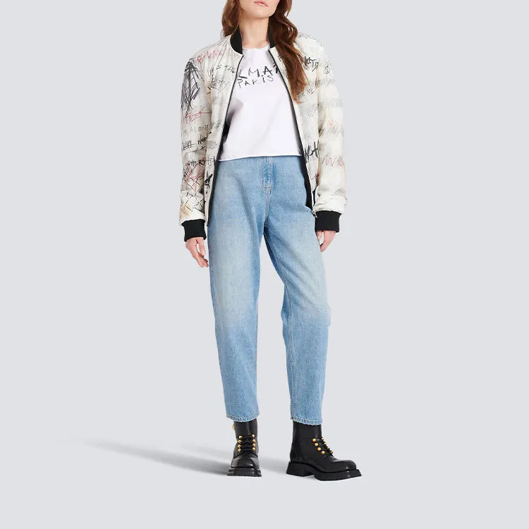 BALMAIN Nylon Bomber Jacket With Graffiti Print-3