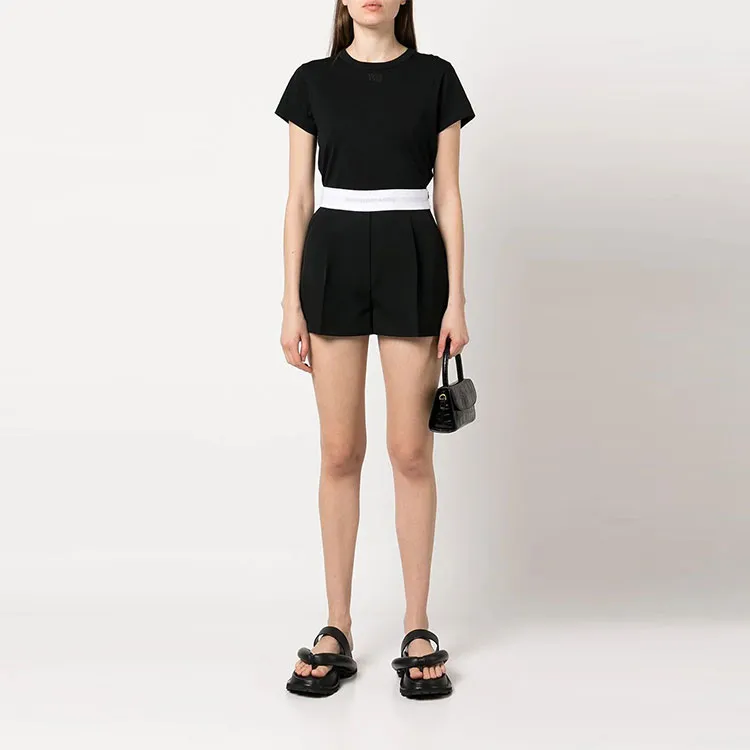 T By Alexander Wang Essential Jersey Shrunk Puff Logo Bound Neck Tee Black-1