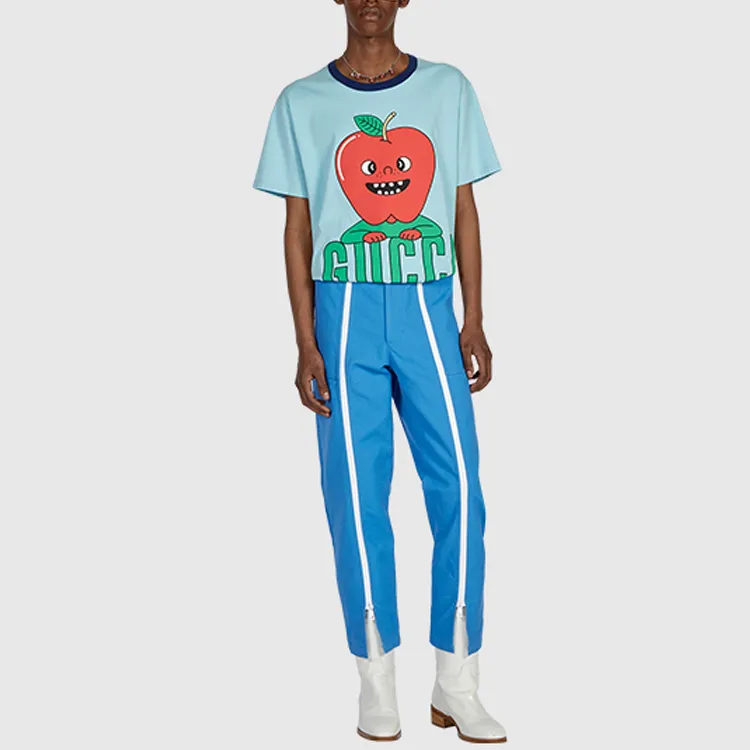 GUCCI Logo Print Crew Neck Short-Sleeved T-Shirt T-Shirt Unisex Light Blue-1