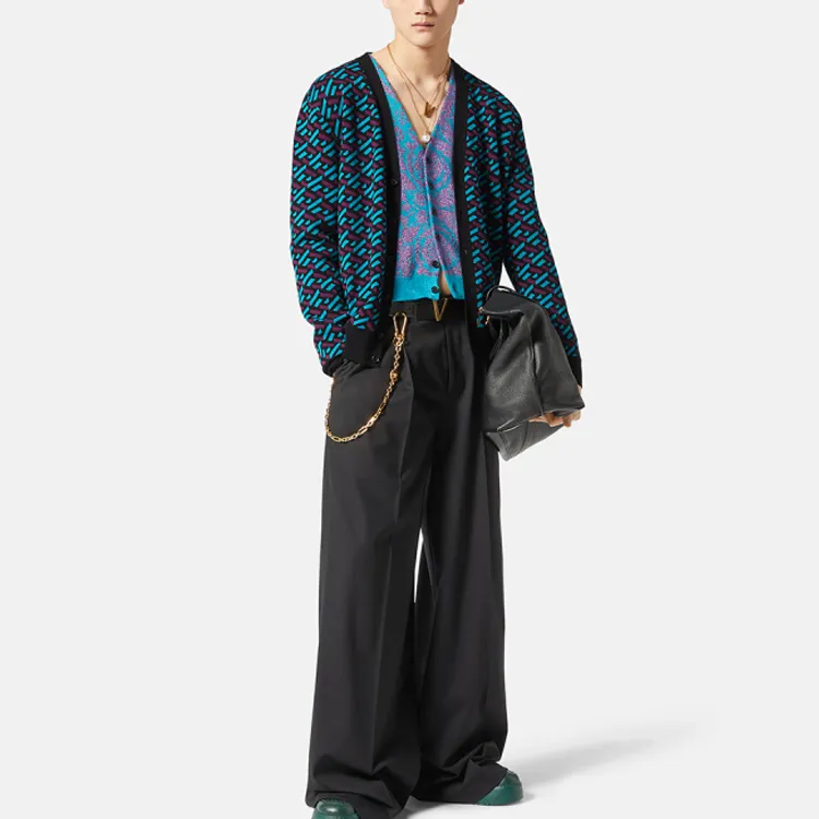 VERSACE Monogram Geometric Intarsia Cardigan-3