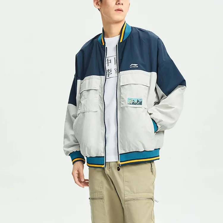 LiNing Sports Trend Series Jacket Fall Unisex Deep Water Duck Blue Antarctic Gray Multicolor-4