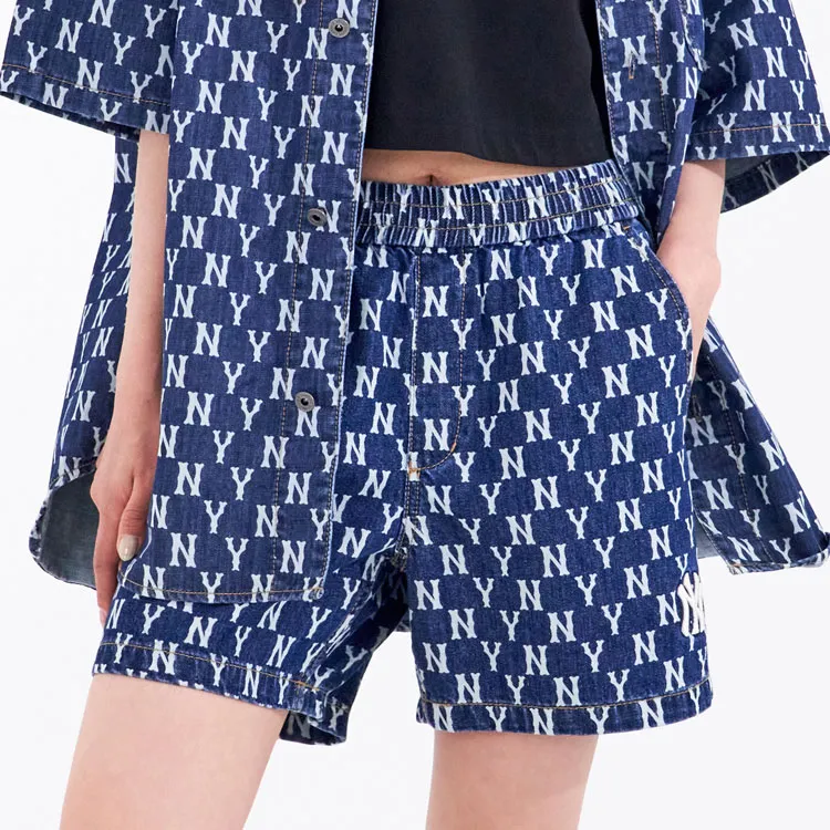 MLB Old Flower Denim Shorts Unisex Blue-2