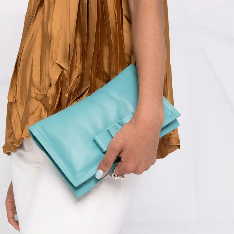 FERRAGAMO Calfskin Pillow Bag, Shoulder Bag, Crossbody Bag Mini Women's Light Blue-4