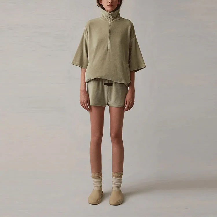 Fear Of God Essentials Logo Patch Velour Shorts-2
