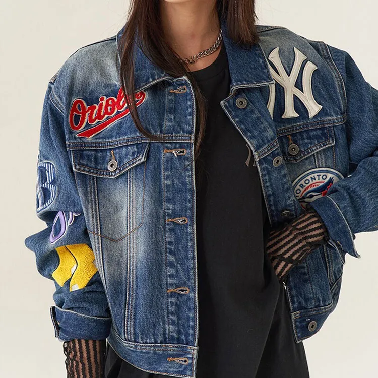 MLB Base Logo Cropped Coats Women's Blue-4